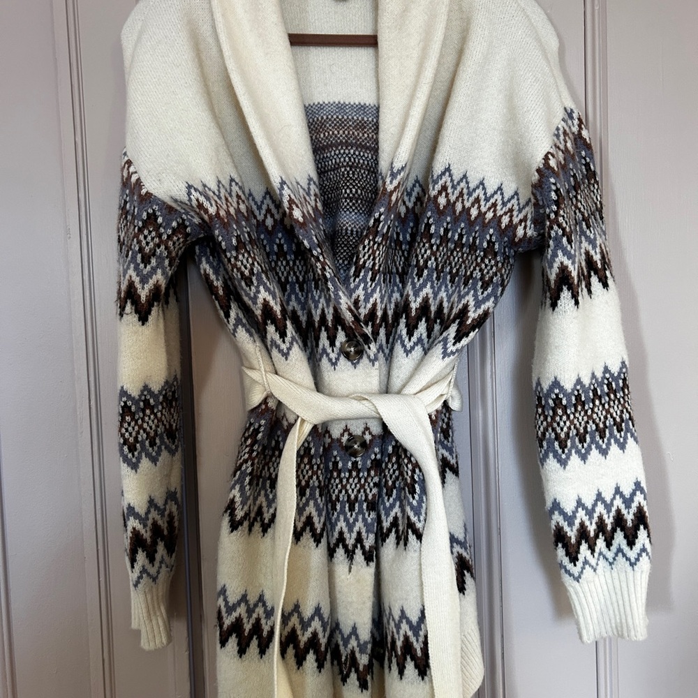 Evereve Nordic Patterned Cardigan - Cream and Brown